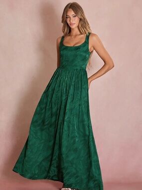 Azazie Deep Green Textured Maxi Dress